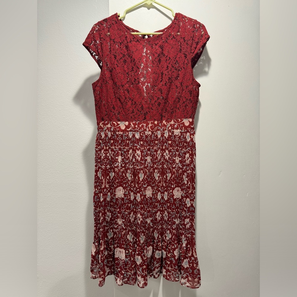 Anthropologie Red Lace & Printed Midi Dress